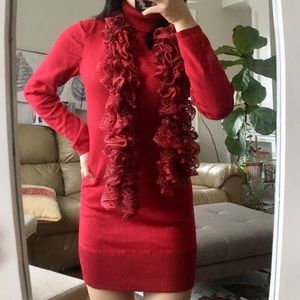 Red Turtle Neck Body Con Dress